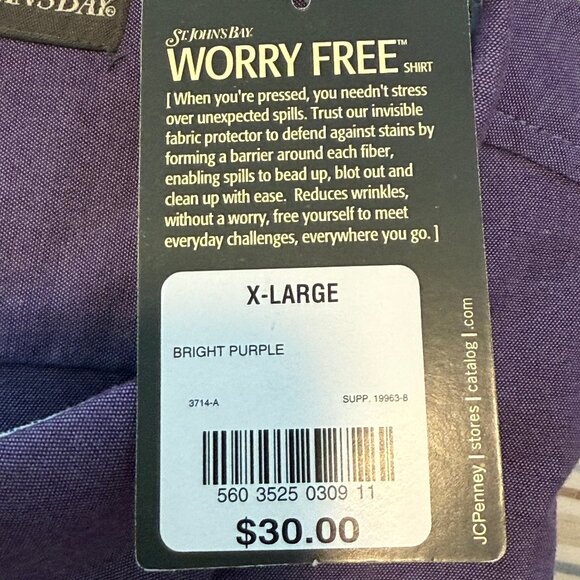 St Johns Bay Button down XL Shirt Mens Short Sleeve 100% Cotton Purple NWT - Picture 3 of 3